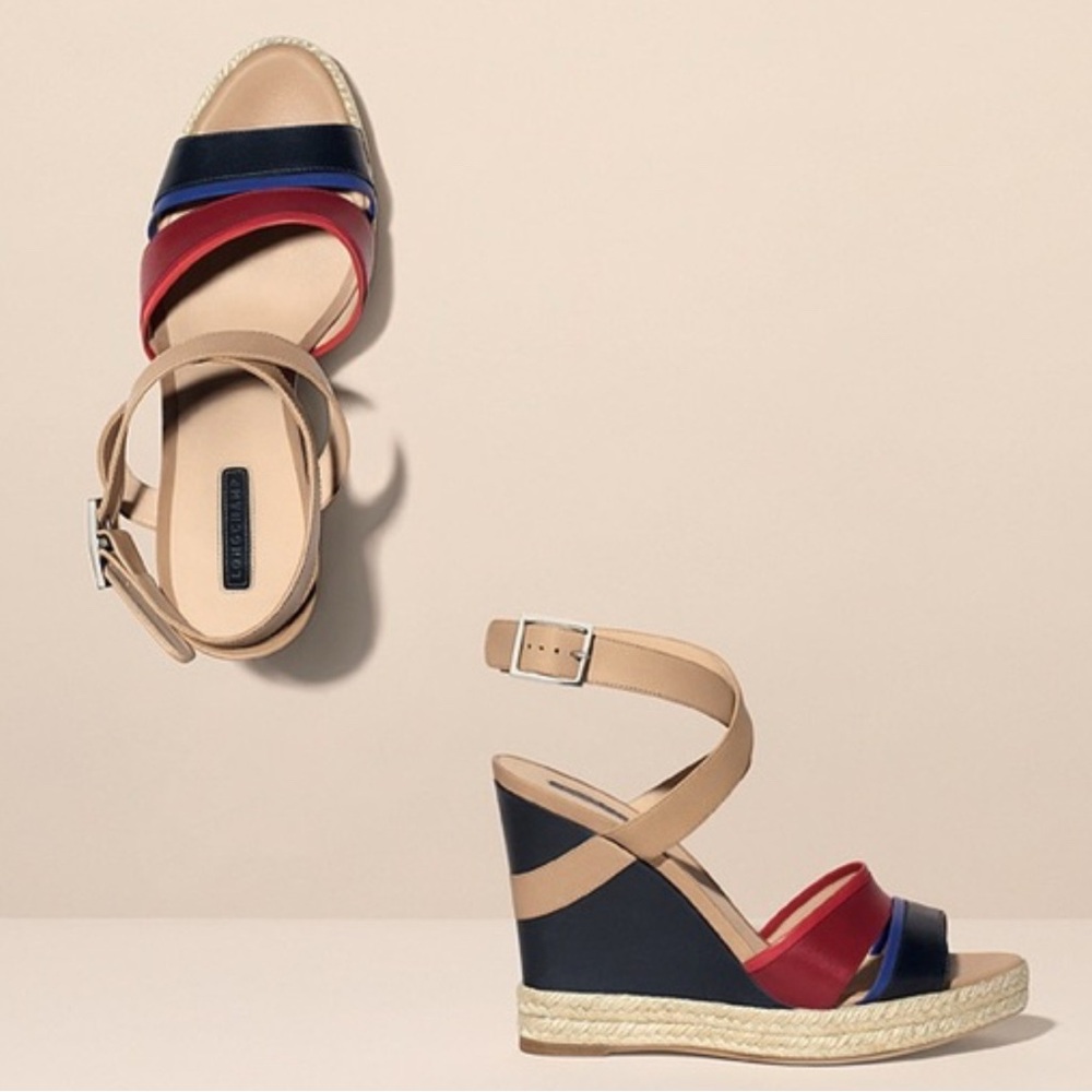 New Longchamp Finca Louisa Colorblock Wedge Espadrilles